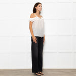 The Kooples Cream Silk Strappy Laced V  Neck Top