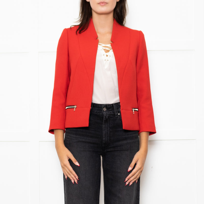 Sandro Red Zip Pocket Detail Edge To Edge Jacket