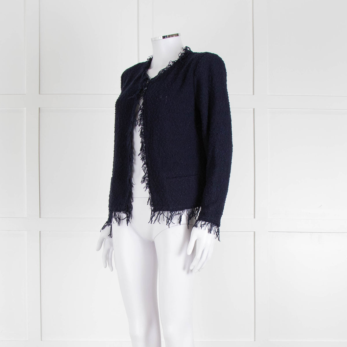 Iro Navy Blue Cotton Fringe Knitted Jacket