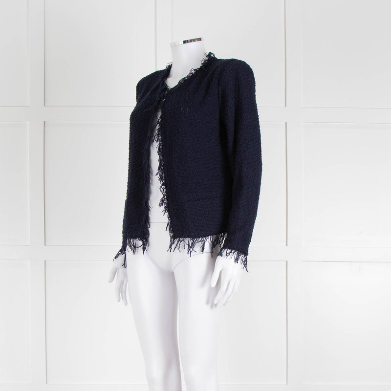 Iro Navy Blue Cotton Fringe Knitted Jacket