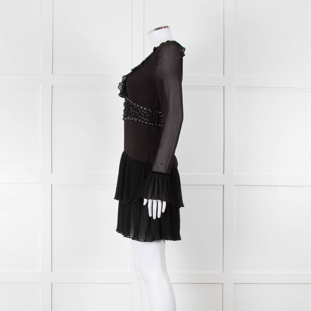 Just Cavalli Black Embellished Frill Trim Short Dress