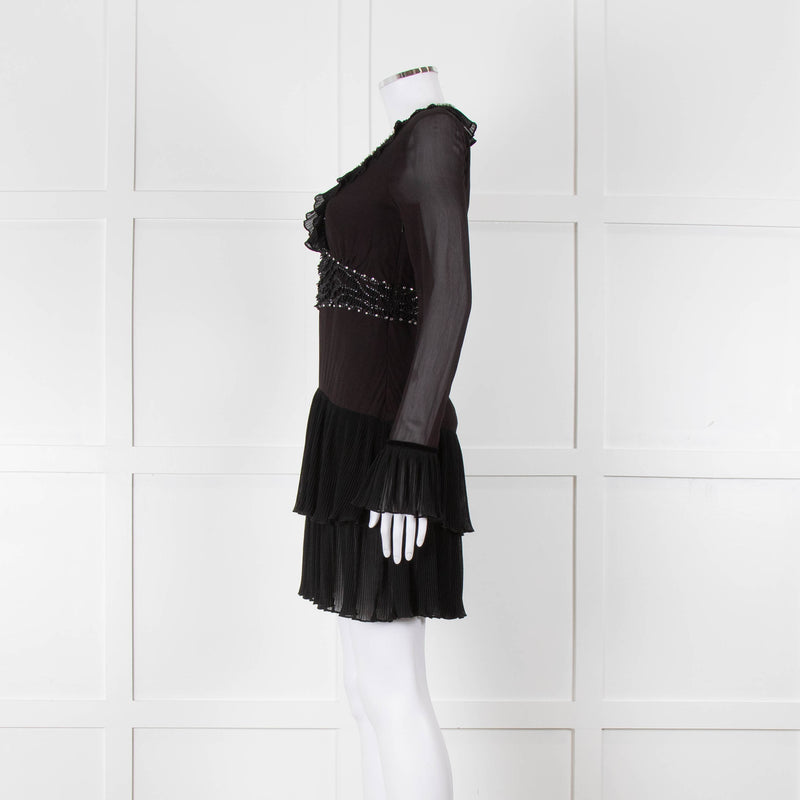 Just Cavalli Black Embellished Frill Trim Short Dress