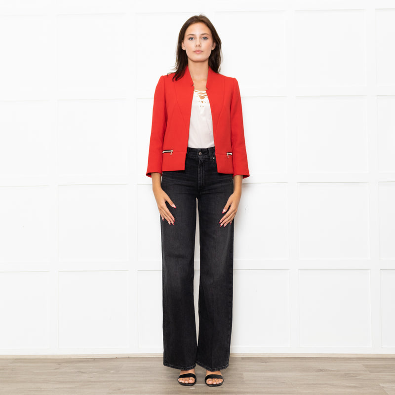Sandro Red Zip Pocket Detail Edge To Edge Jacket