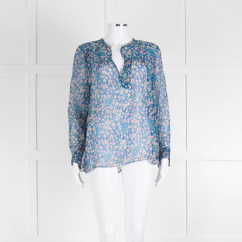 Isabel Marant Etoile Blue Red Cream Floral Silk Sheer Blouse
