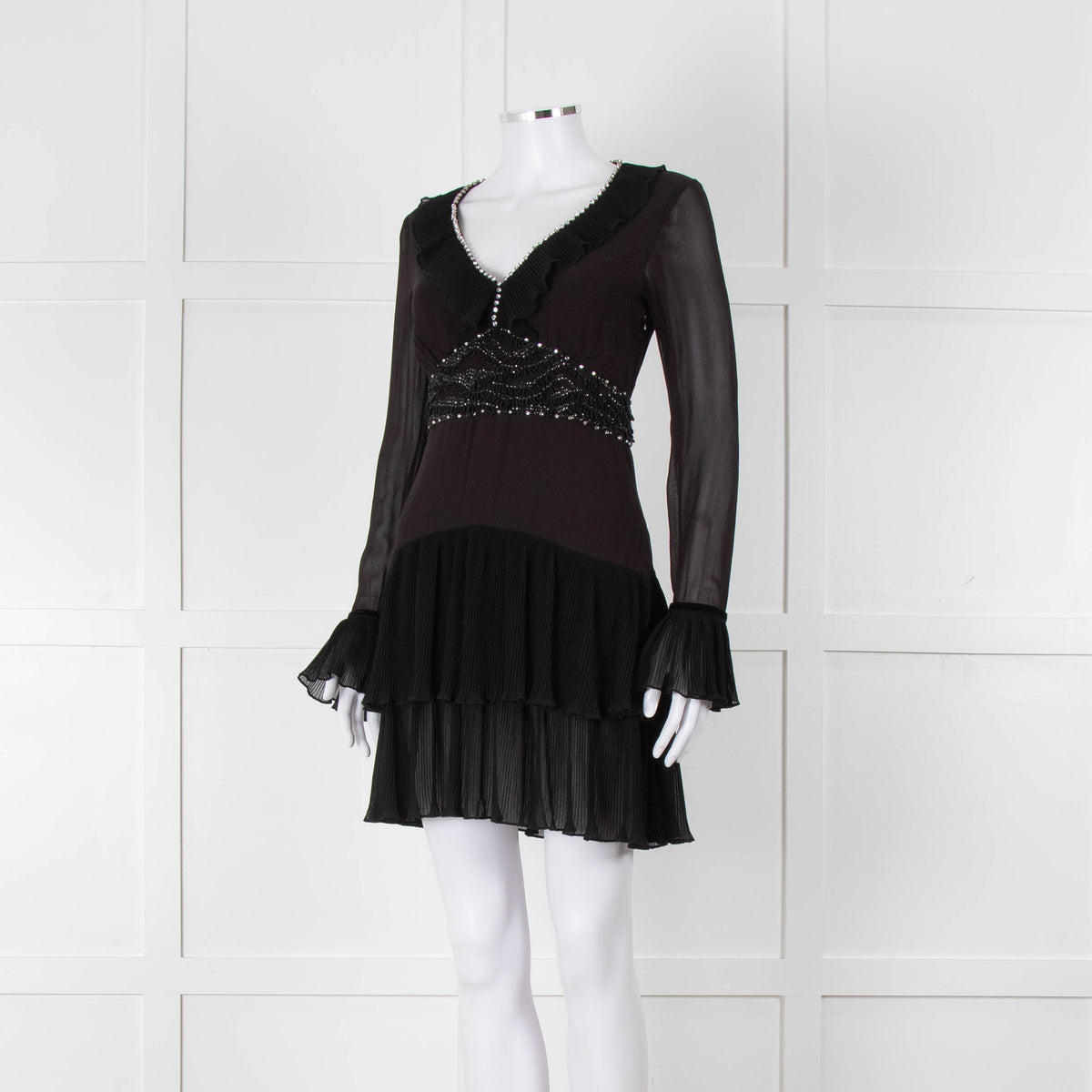Just Cavalli Black Embellished Frill Trim Short Dress