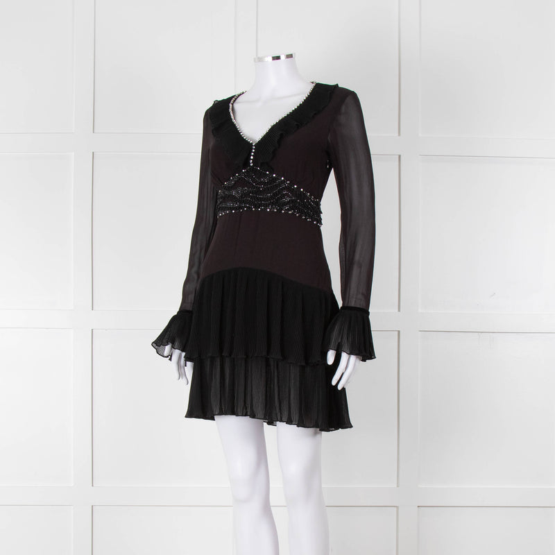 Just Cavalli Black Embellished Frill Trim Short Dress