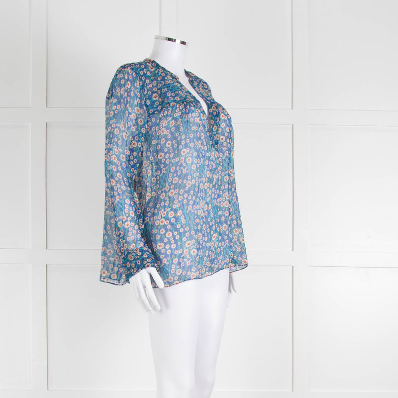 Isabel Marant Etoile Blue Red Cream Floral Silk Sheer Blouse