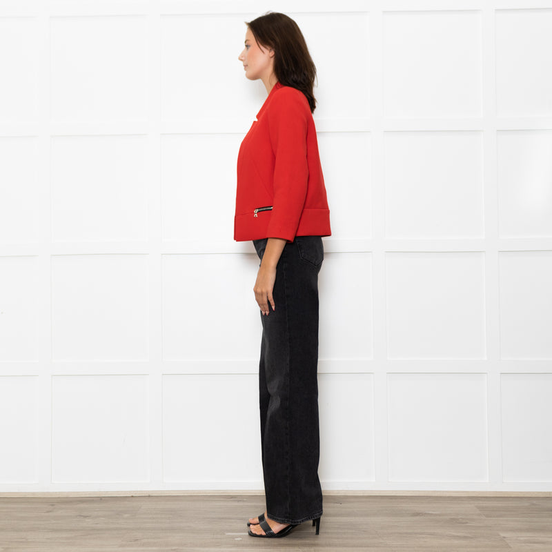 Sandro Red Zip Pocket Detail Edge To Edge Jacket