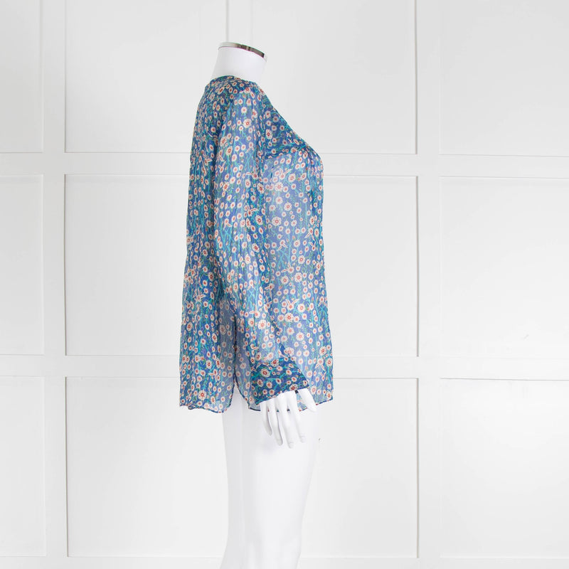Isabel Marant Etoile Blue Red Cream Floral Silk Sheer Blouse