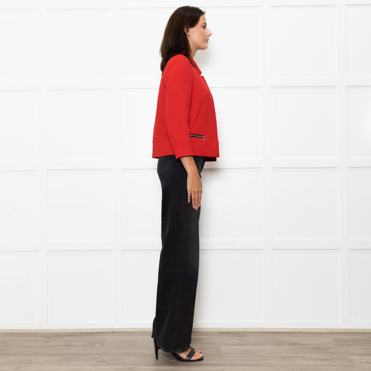 Sandro Red Zip Pocket Detail Edge To Edge Jacket