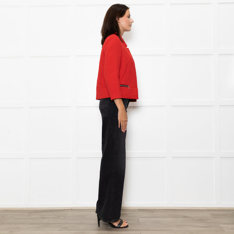 Sandro Red Zip Pocket Detail Edge To Edge Jacket