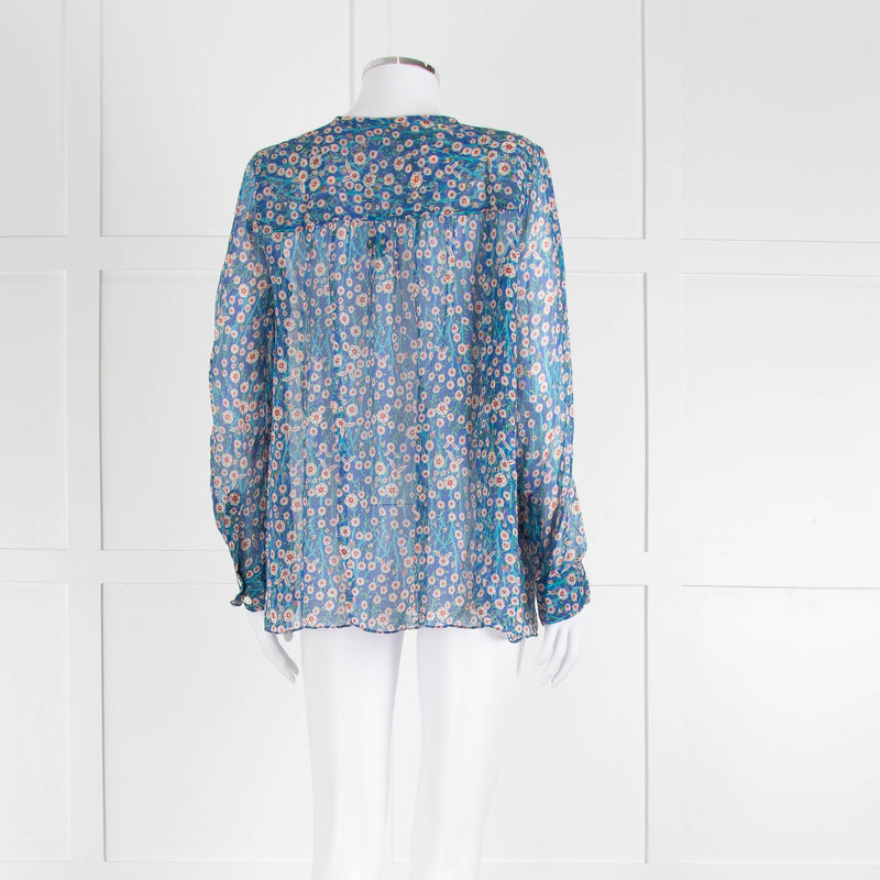 Isabel Marant Etoile Blue Red Cream Floral Silk Sheer Blouse