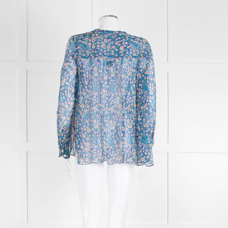 Isabel Marant Etoile Blue Red Cream Floral Silk Sheer Blouse