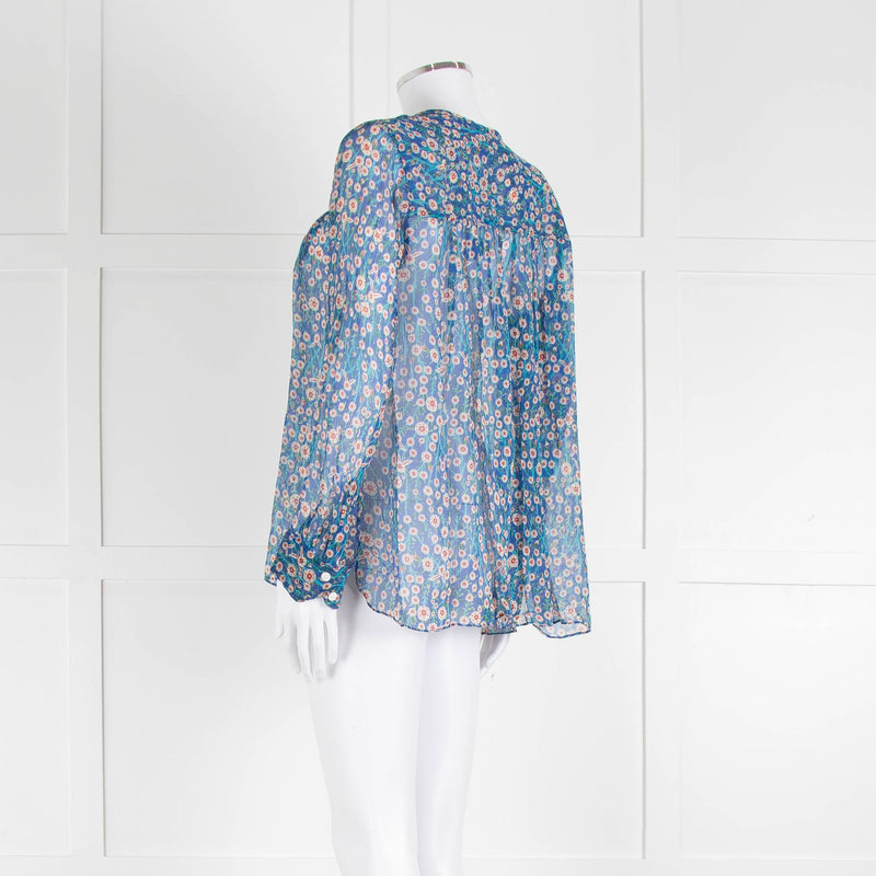 Isabel Marant Etoile Blue Red Cream Floral Silk Sheer Blouse