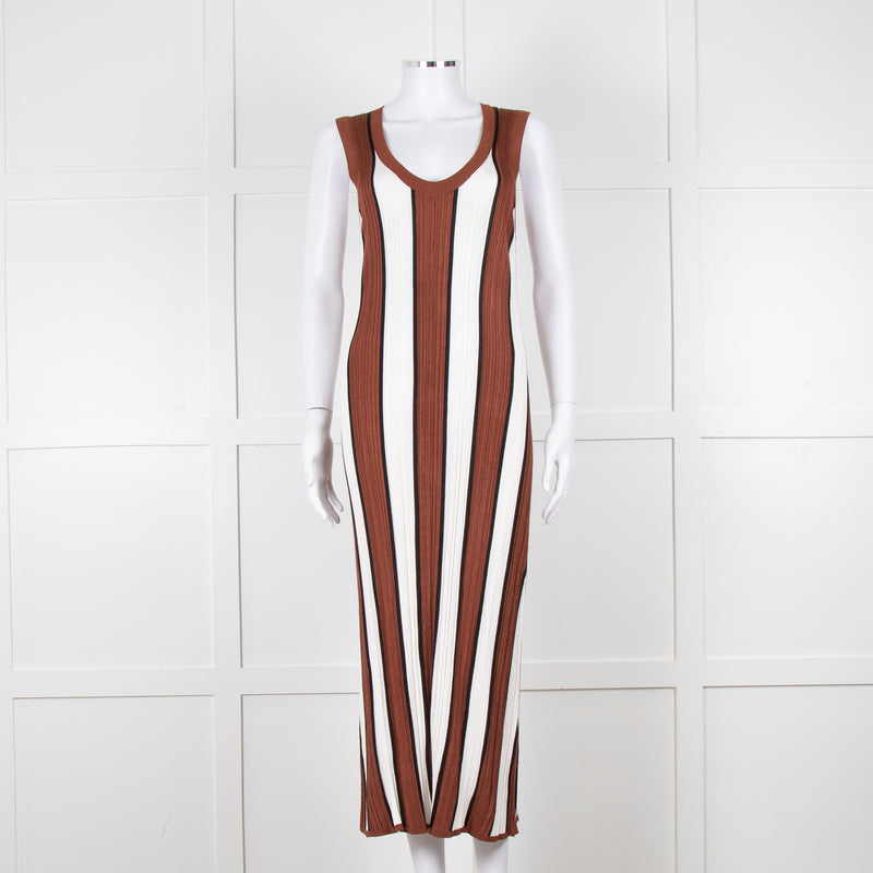 Joseph Brown and White Striped Rib Knit Midi Dress