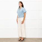 Gucci Pale Blue White GG Front Pockets Collard Shirt