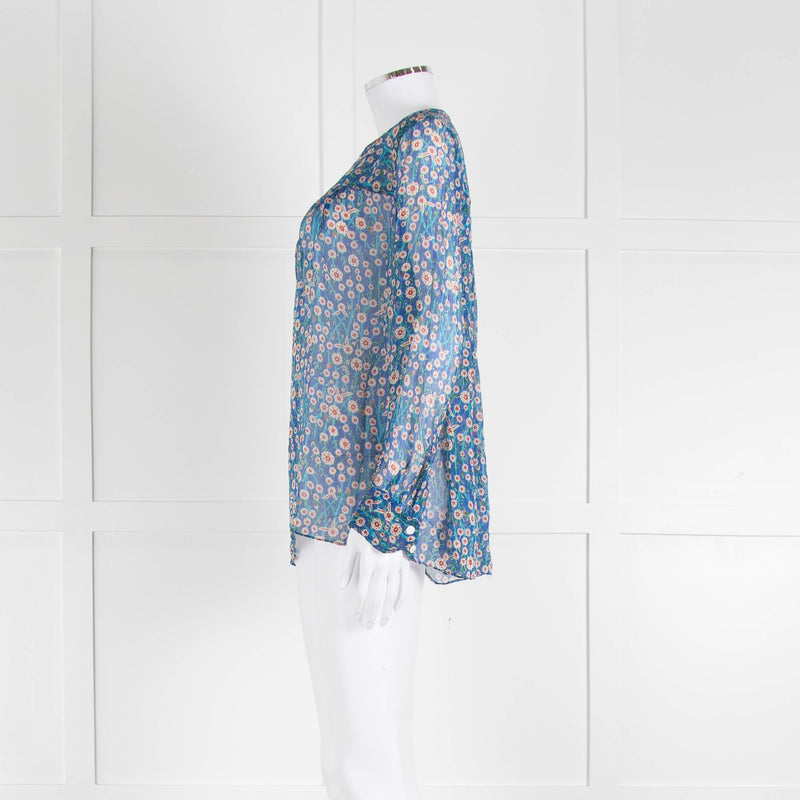 Isabel Marant Etoile Blue Red Cream Floral Silk Sheer Blouse