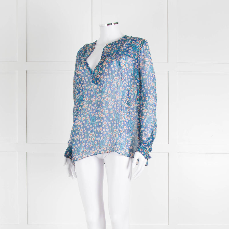 Isabel Marant Etoile Blue Red Cream Floral Silk Sheer Blouse