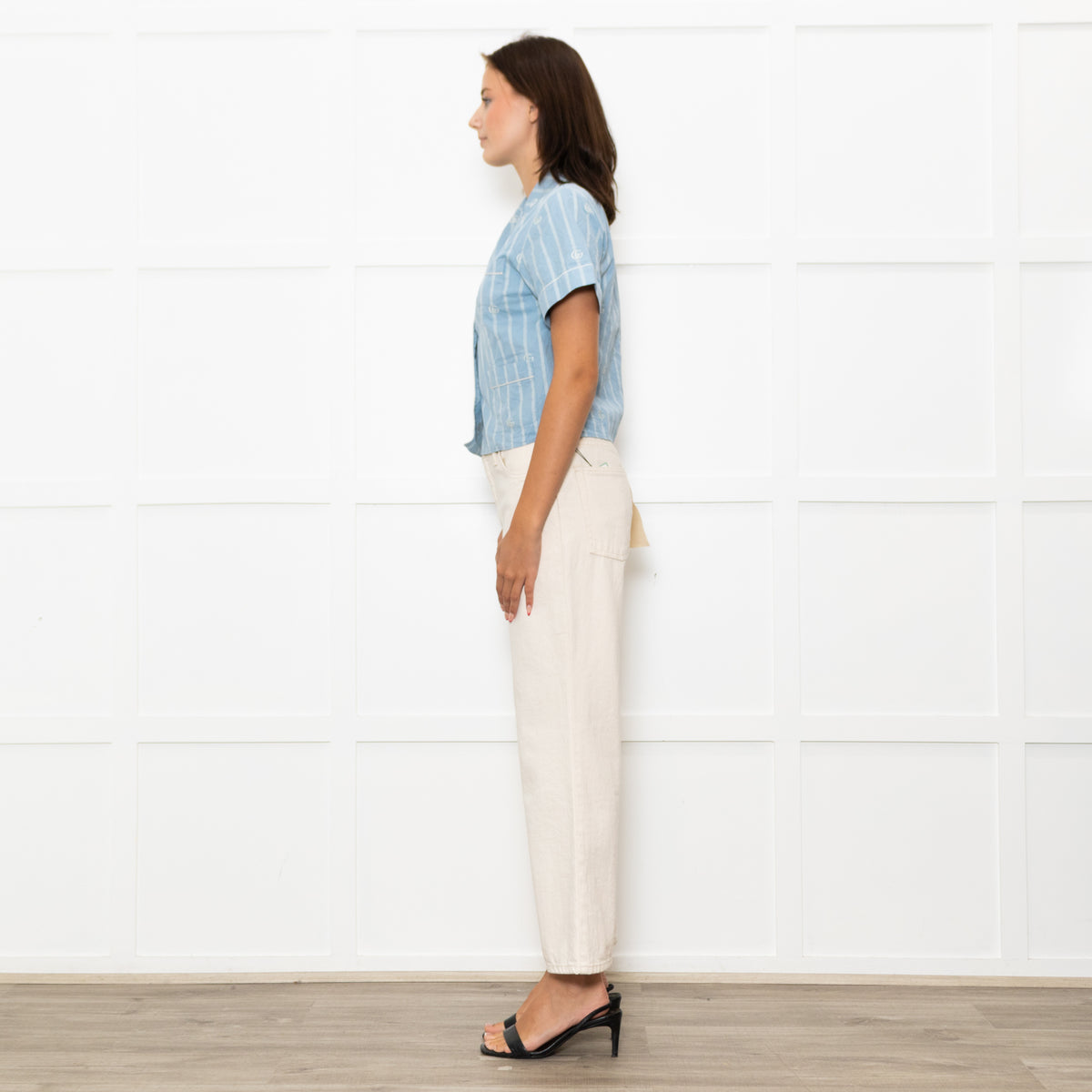 Gucci Pale Blue White GG Front Pockets Collard Shirt