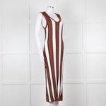 Joseph Brown and White Striped Rib Knit Midi Dress