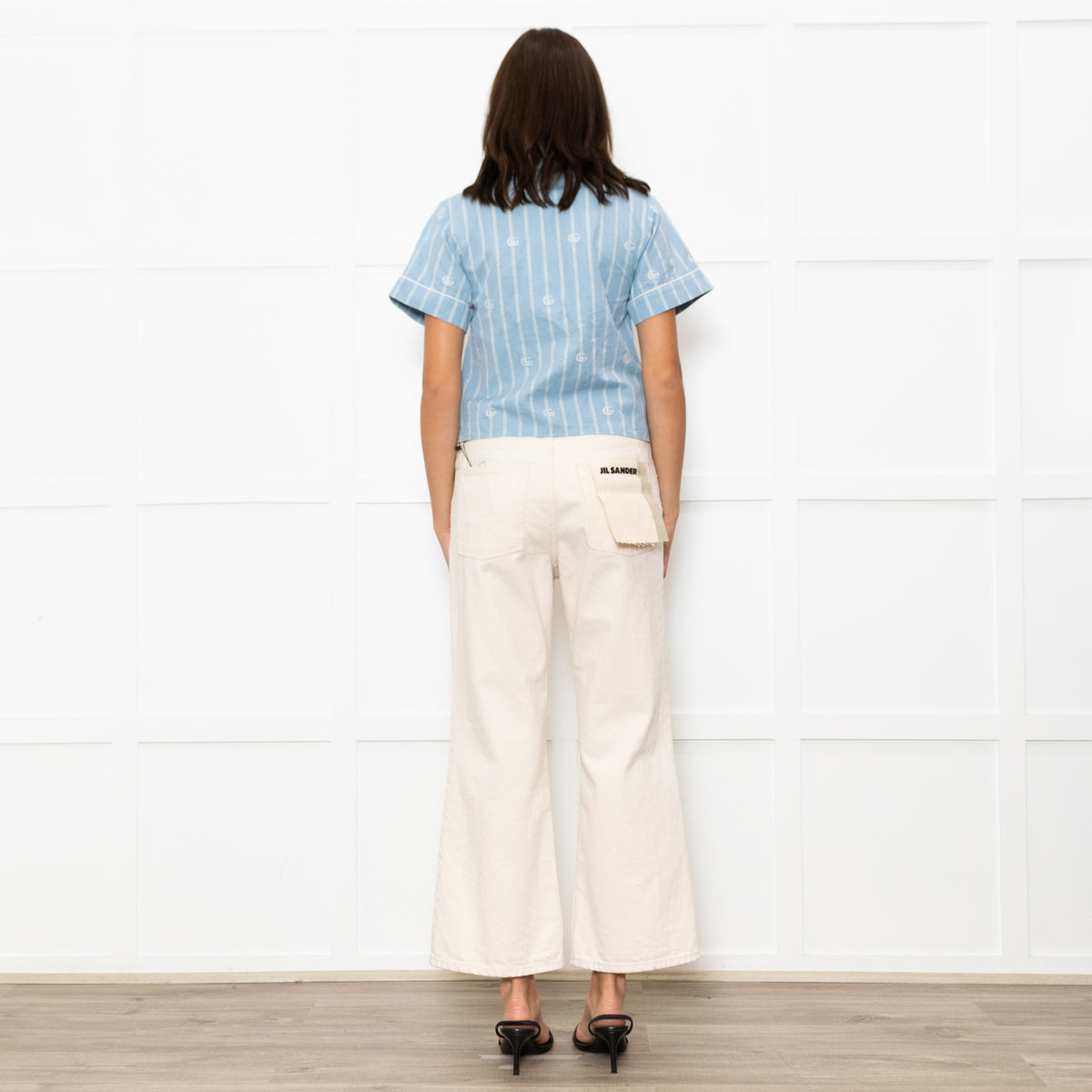 Gucci Pale Blue White GG Front Pockets Collard Shirt