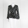 Diane Von Furstenberg Black Purple Cream Silk Print Wrap Top