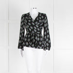 Diane Von Furstenberg Black Purple Cream Silk Print Wrap Top