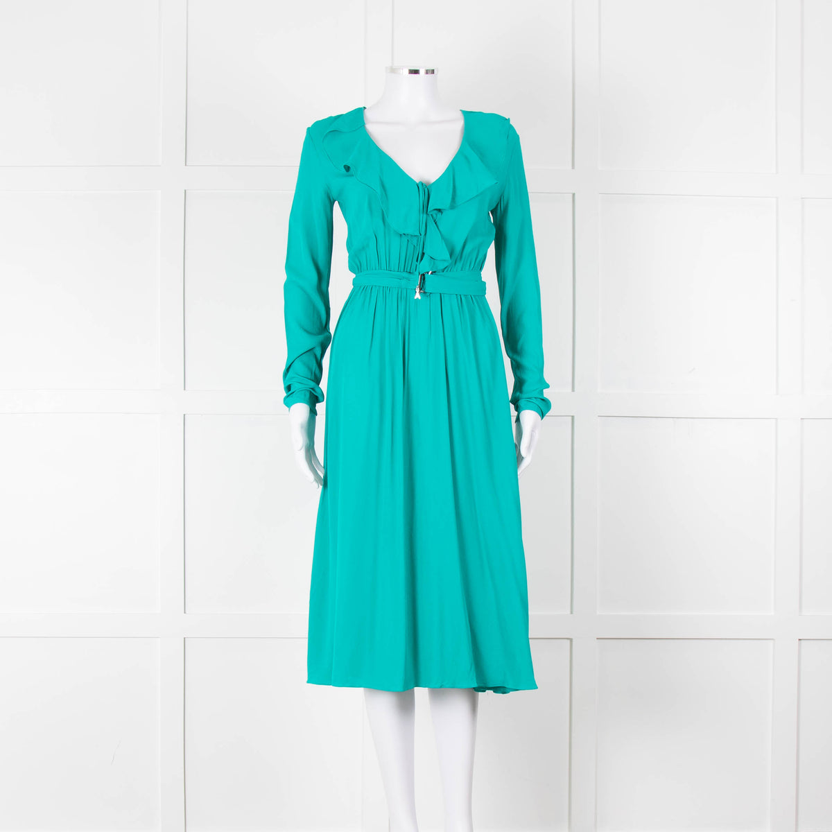 Patrizia Pepe Turquoise Frill Trim Belted Dress