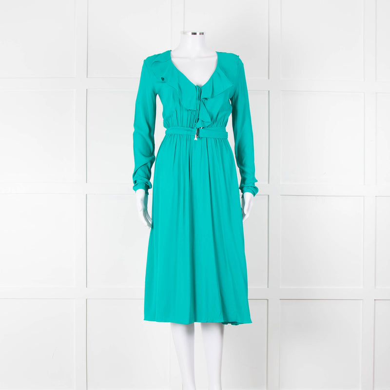 Patrizia Pepe Turquoise Frill Trim Belted Dress