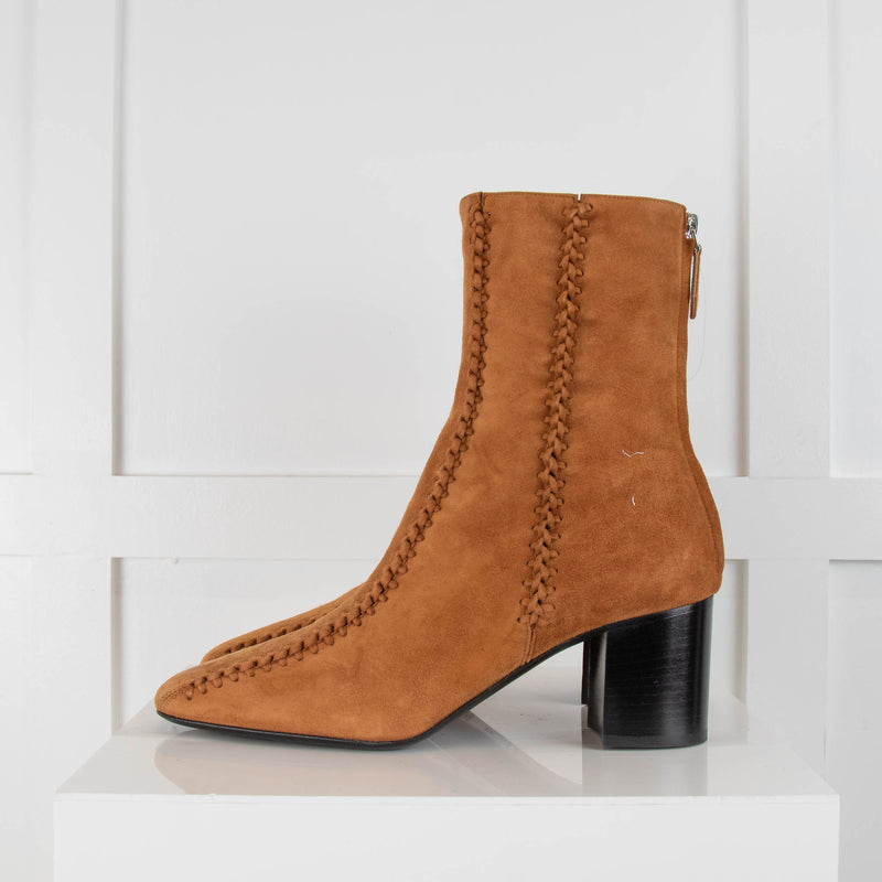 Hermes Tan Suede Braided Detail Ankle Boots