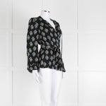 Diane Von Furstenberg Black Purple Cream Silk Print Wrap Top