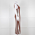 Joseph Brown and White Striped Rib Knit Midi Dress