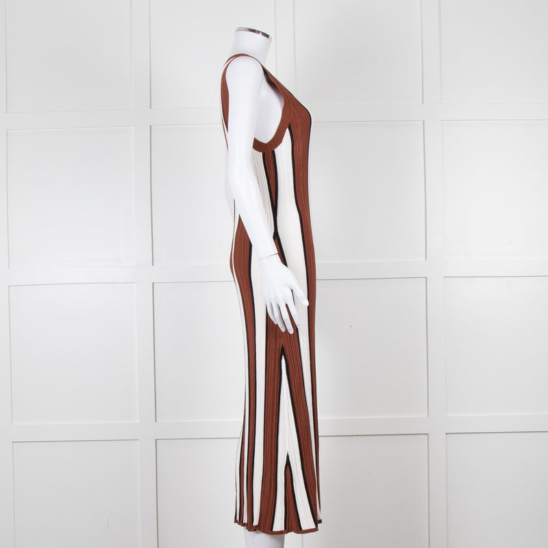 Joseph Brown and White Striped Rib Knit Midi Dress