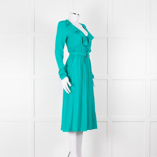 Patrizia Pepe Turquoise Frill Trim Belted Dress
