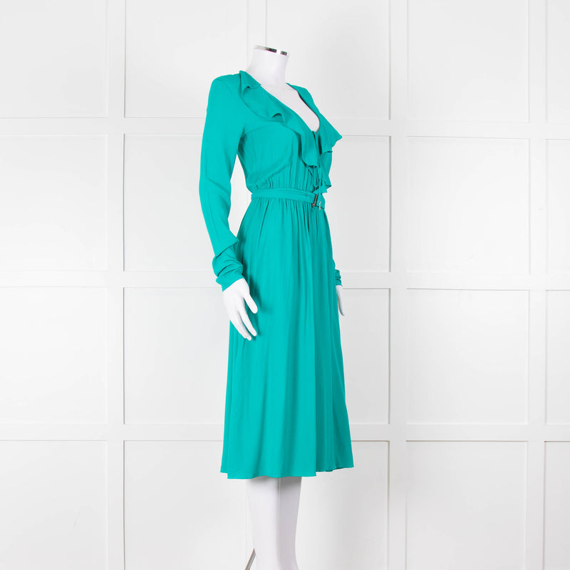 Patrizia Pepe Turquoise Frill Trim Belted Dress