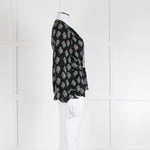 Diane Von Furstenberg Black Purple Cream Silk Print Wrap Top