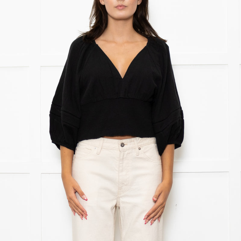 Me+Em Black Cotton Elasticated Cropped Top