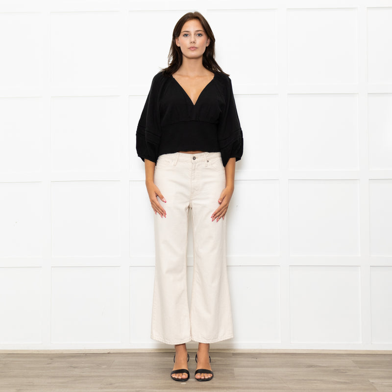 Me+Em Black Cotton Elasticated Cropped Top