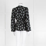 Diane Von Furstenberg Black Purple Cream Silk Print Wrap Top