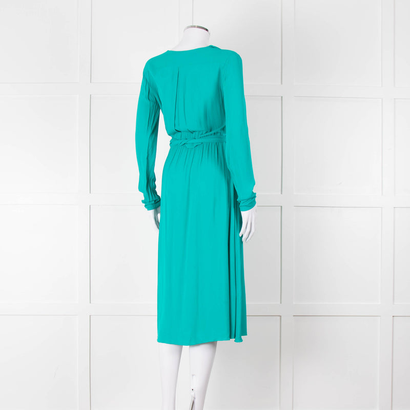 Patrizia Pepe Turquoise Frill Trim Belted Dress