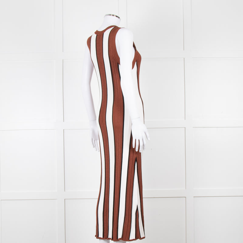Joseph Brown and White Striped Rib Knit Midi Dress