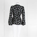 Diane Von Furstenberg Black Purple Cream Silk Print Wrap Top