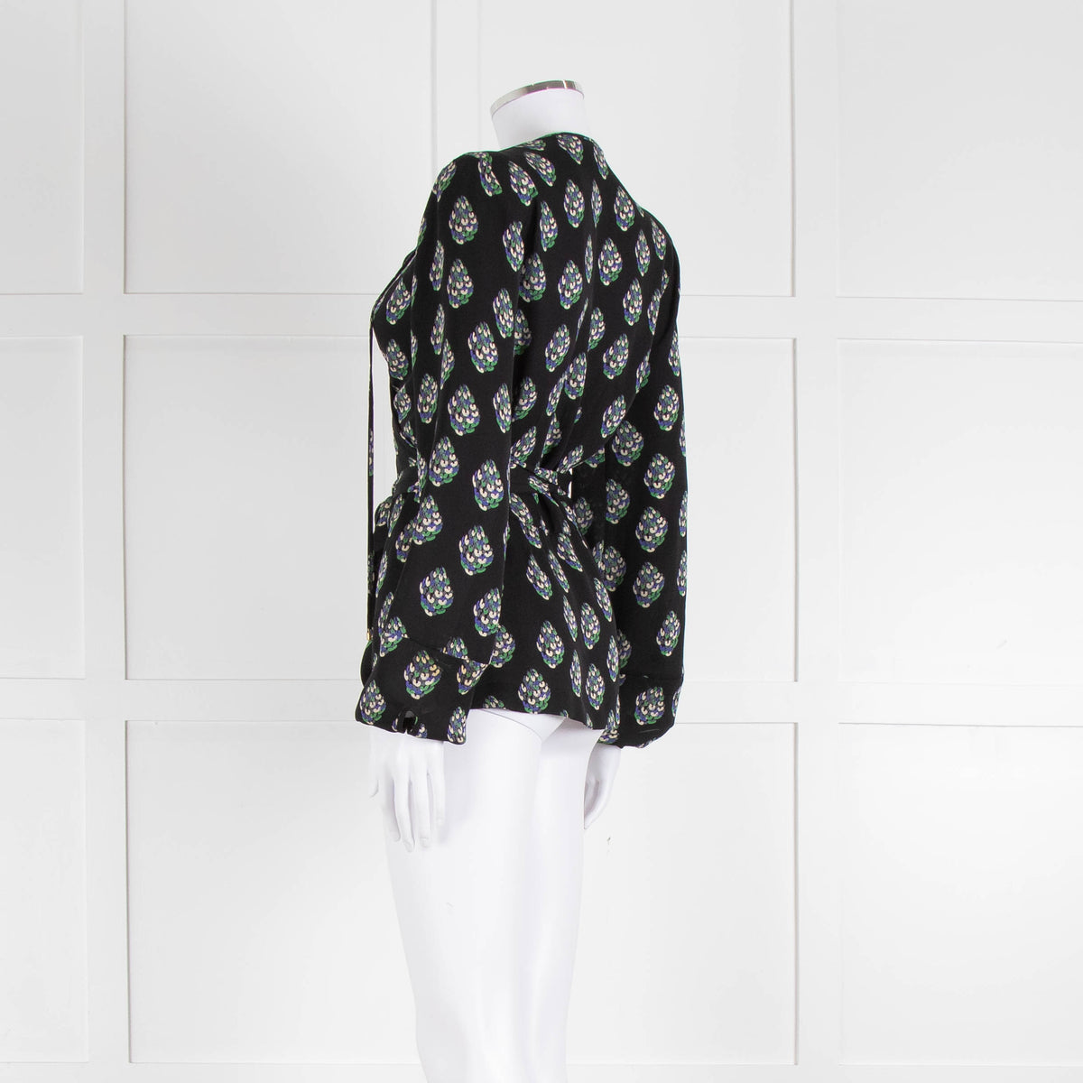 Diane Von Furstenberg Black Purple Cream Silk Print Wrap Top
