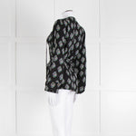 Diane Von Furstenberg Black Purple Cream Silk Print Wrap Top