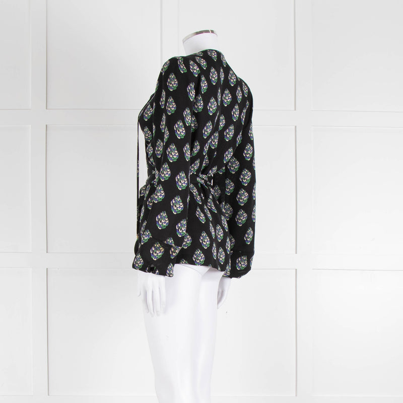 Diane Von Furstenberg Black Purple Cream Silk Print Wrap Top
