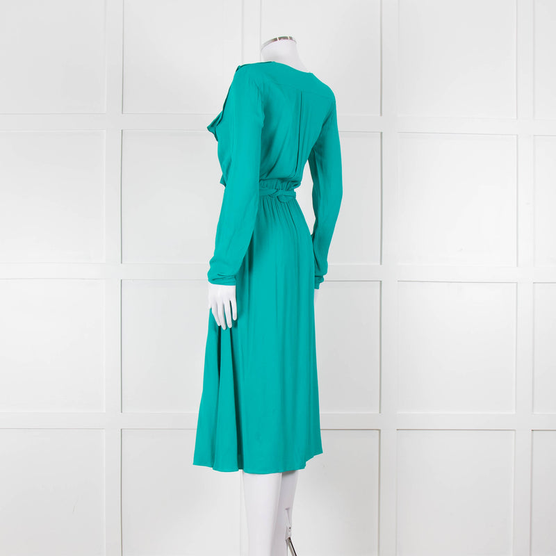Patrizia Pepe Turquoise Frill Trim Belted Dress