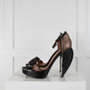 Lanvin Black Bronze Satin Bow Chunky Heeled Sandals