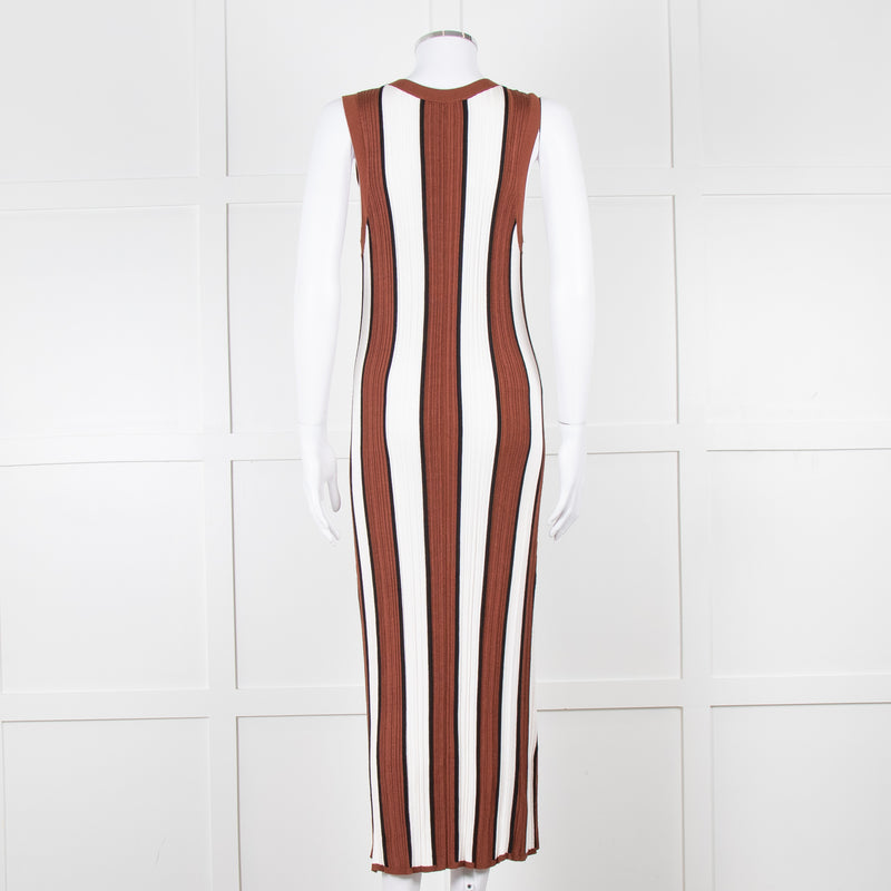 Joseph Brown and White Striped Rib Knit Midi Dress