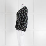 Diane Von Furstenberg Black Purple Cream Silk Print Wrap Top