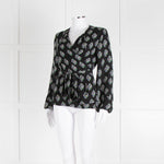 Diane Von Furstenberg Black Purple Cream Silk Print Wrap Top